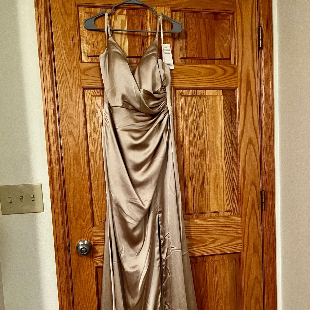 NEW AND UNWORN gold champagne bridesmaid dress from Revelry!